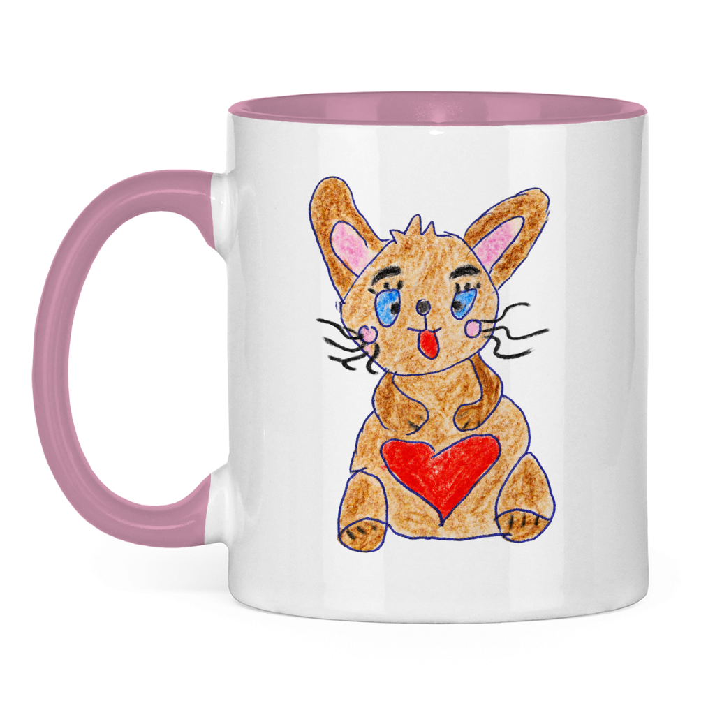 Hase mit Herz – weiß-rosa Tasse